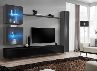 Wunnzëmmer Set 6tlg Luxus Wunnwand Miwwelen Designer 3x Schief TV Stänner