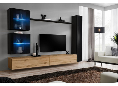 Luxus Schwaarz 3x Wand Schaf Wohnwand TV Stänner Modern Design Set 6 Deeler Nei