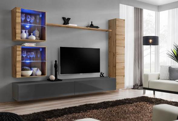 Braun Luxus Wunnzëmmer Wunnwand Miwwelen 3x Wandschrank TV-Stänner Ariichtung