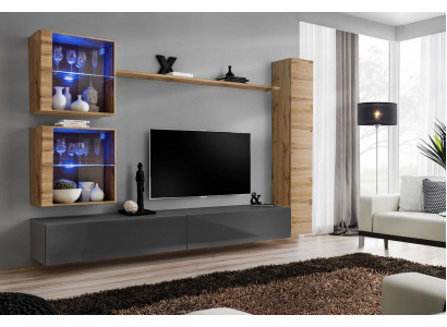 Braun Luxus Wunnzëmmer Wunnwand Miwwelen 3x Wandschrank TV-Stänner Ariichtung