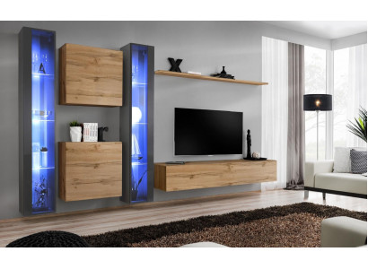 Komplett brong Wohnwand Set hänkend Vitrin Wandschränk Ariichtung Modern Design