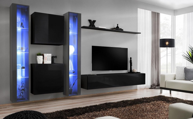 Holzmiwwelen Komplett Wunnwand Set Wand Schaf Luxus Vitrine Ariichtung