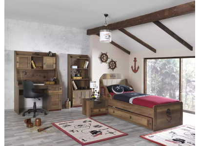 Kannerzëmmer Garnitur Pirate Bettrahmen Jugendbett Holz Braun 5tlg Set