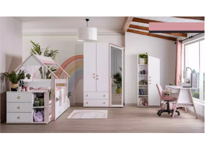 Funktiounsbett Komplett Bett Kannermeubel Kannerzëmmer Rosa 6tlg Holz