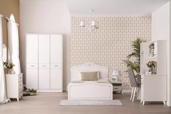 Komplett Jugendbett Funktiounsbett Auszéibar Set 8tlg Holz Wäiss