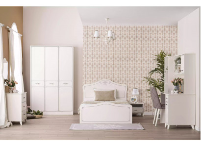 Komplett Jugendbett Funktiounsbett Auszéibar Set 8tlg Holz Wäiss