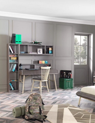 Komplett Jugendbett Kandemöbel Kannerzëmmer Bett Holz Grau Set 5tlg