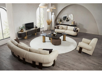 Wäiss Wunnzëmmer Sofasaz 2x Beistelltëscher 2x Hocker Luxus Couchen
