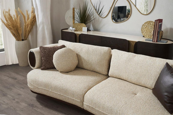 Wäiss Wunnzëmmer Sofasaz 2x Beistelltëscher 2x Hocker Luxus Couchen