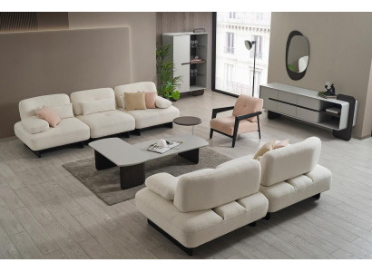 Wäiss Polster Wunnzëmmer Garnitur 2x Sofas Couchdëscher Niewendësch