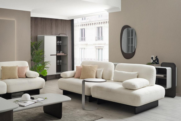 Wäiss Polster Wunnzëmmer Garnitur 2x Sofas Couchdëscher Niewendësch