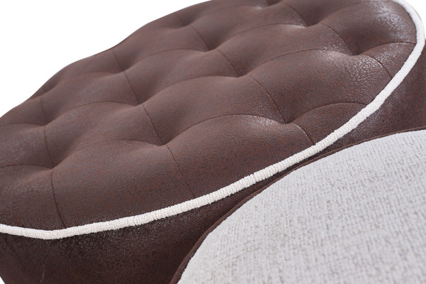 Stylvoll Braun-Wäiss Sofagarnitur Wunnzëmmer Fauteuil Dësch Hocker