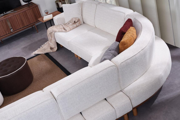 Wäisst Wunnzëmmer 6tlg Set Designer Polster Ecksofa 2x Hocker Coffertësch