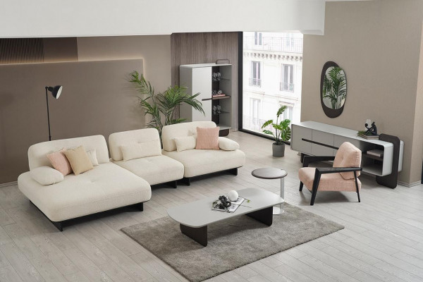 Moderne Wunnlandschaft Ecksofa Dësch Beistelltisch Fautteuil 4 Stéck Set