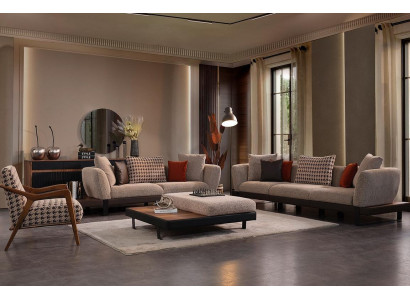 Dunkel-Beige Sofagarnitur 4 Plaze Zwee luxuriéis Living Zëmmer Still