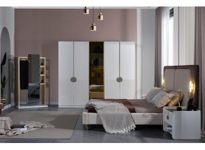 Wäisst Schlofzëmmer Komplett Set Moderne Bett Kleederschaf 5tlg