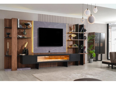 Luxuriéis Braun-Schwaarz Wunnwand Designer TV-Briet Robuste Regaler Neien