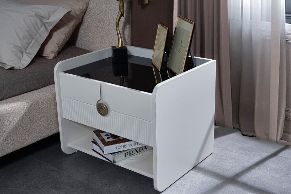 Stilvoll Schlofzëmmer Miwwelen Designer Bett 2x Nuetsdëscher Kleederschaf