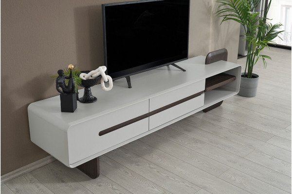 Wäiss Wunnwand Holz RTV Designer Wandregaler Wunnzëmmer Lowboard 3tlg