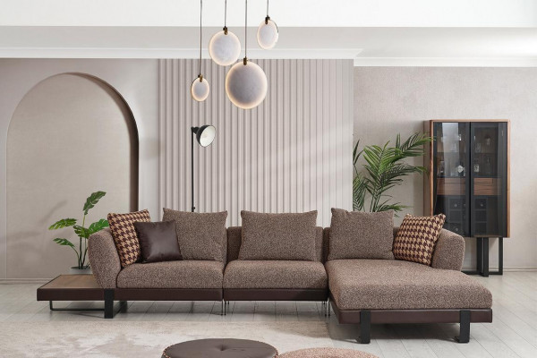 Brong Textili Sofa Designer Ecksofa L-Form Wunnzëmmer Couch Edle Miwwelen