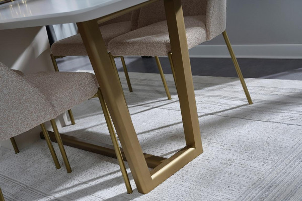 Wäiss Holzesszëmmer Set Designer Iessdësch 4x Gepolstert Stull 7 Deeler.