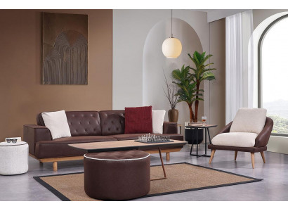 Braun-Wäiss Sofagarnitur Wunnzëmmer Drësëtzer Luxus Fauteuil 2-delig Set