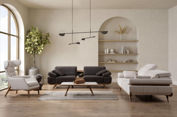 Zwee Faarweg Wunnzëmmer Sofagarnitur Modern 3+2 Sëtz Luxus Fotell