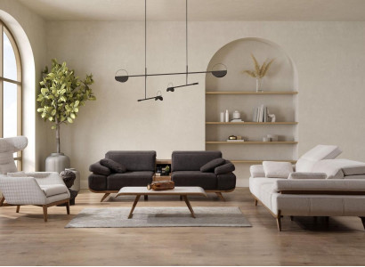 Zwee Faarweg Wunnzëmmer Sofagarnitur Modern 3+2 Sëtz Luxus Fotell