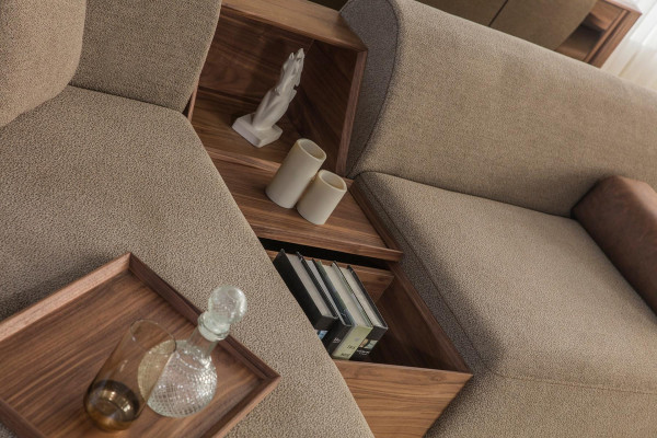 Modern beige Ecksofa an U-Form Wunnlandschaft Wunnzëmmer Luxus Sofaen