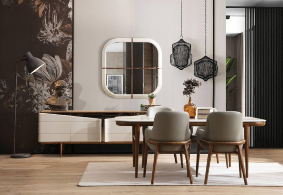 Braun-Wäiss Iesszëmmer Miwwelen Designer Iesszëmmer-Set Luxus 9-teil Set