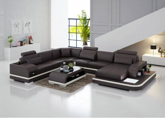 Luedercouch Canapé Wunnlandschaft Ecksofa Eck Garnitur Design Modern Sofa +USB Nei