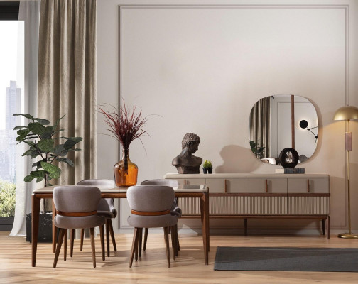 Modern Iesszëmmer Set Designer Iessdësch 4x Gepolstert Still Luxus Anrichte