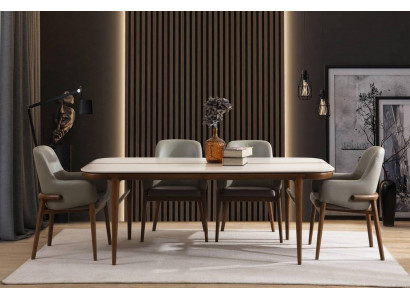 Iesszëmmer Miwwelen Holzdësch Designer Polstersstill Holzféiss 7tlg Luxus Set