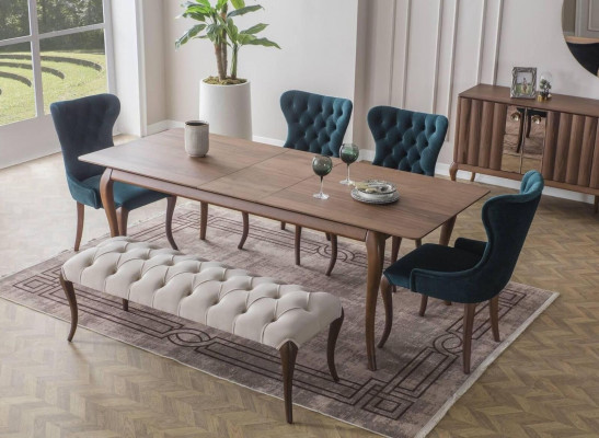 Chesterfield Iesszëmmer Bank an 4X Gepolsterte Still Iesszëmmer Iessdësch