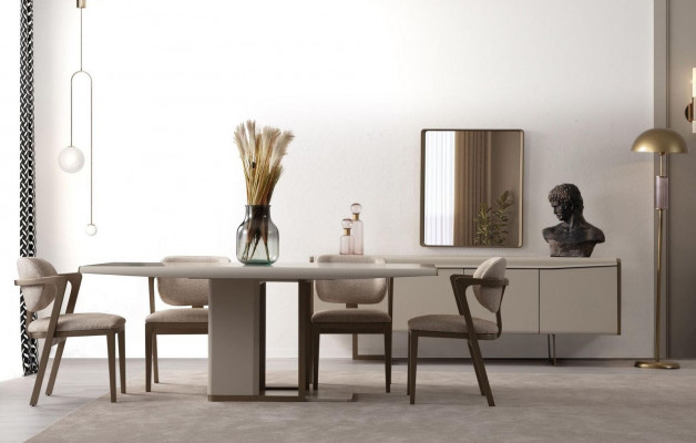 Béige Iesszëmmer-Garnitur Designer Iessdësch Gepolstert Still Luxus Anrichte