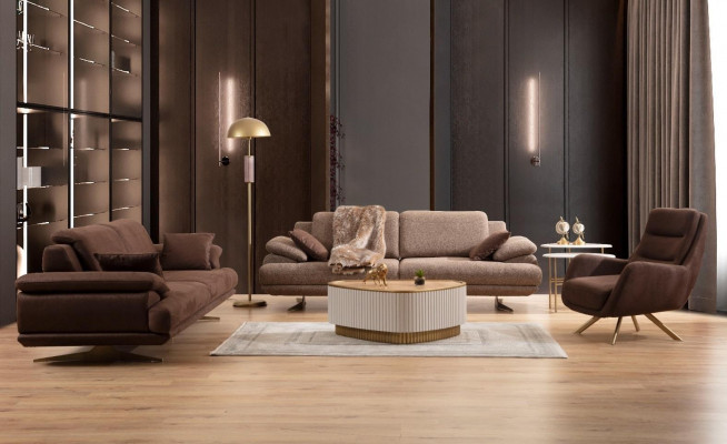 Braun Wunnzëmmer Sofas Designer 3+3+1 Sëtzer Garnitur Einsëtzer 3tlg