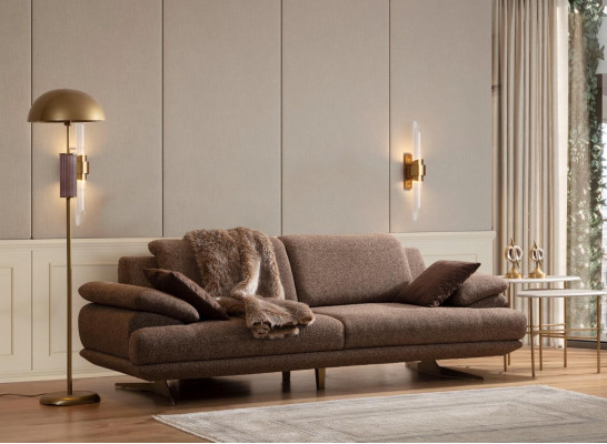 Braun Wunnzëmmer Sofas Designer 3+3+1 Sëtzer Garnitur Einsëtzer 3tlg