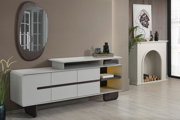Wäisst Sideboard Luxusspigel Designer Kommod Edelt 2tlg Set