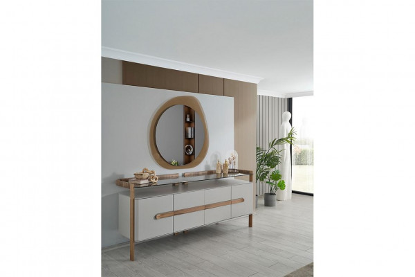 Wäiss-Brong Kommode Designer Säitenschaf Luxus Iesszëmmer Holz Miwwel 2tlg