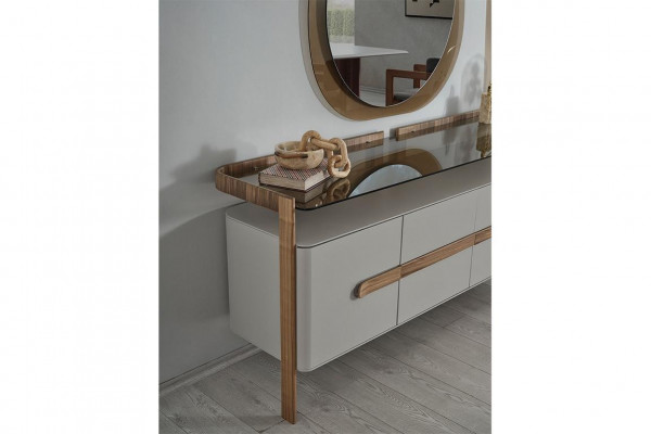 Wäiss-Brong Kommode Designer Säitenschaf Luxus Iesszëmmer Holz Miwwel 2tlg