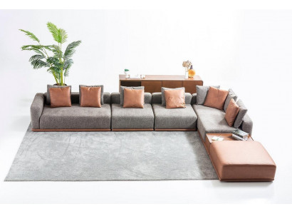 Grau Wunnzëmmer Sëtz Wunnlandschaft Eckgarnitur Designer Stoffsofa