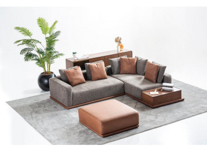 Wunnzëmmer Sitzgrupp Gréisst L-Form Sofa Brongen Hocker Luxus Miwwelen
