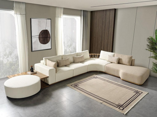 Wäiss Ecksofa Modern Wohnzëmmer Miwwelen Designer Canapé Textil Sofa 2TLG