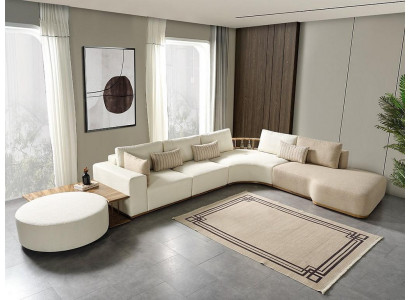 Wäiss Ecksofa Modern Wohnzëmmer Miwwelen Designer Canapé Textil Sofa 2TLG