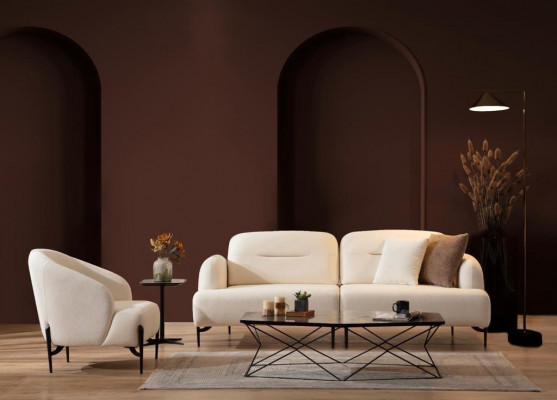 Wäiss Wunnzëmmer Designer Garnitur 3-Sëtzer gepolsterten Fautteuil 2-Deeler Set Neit