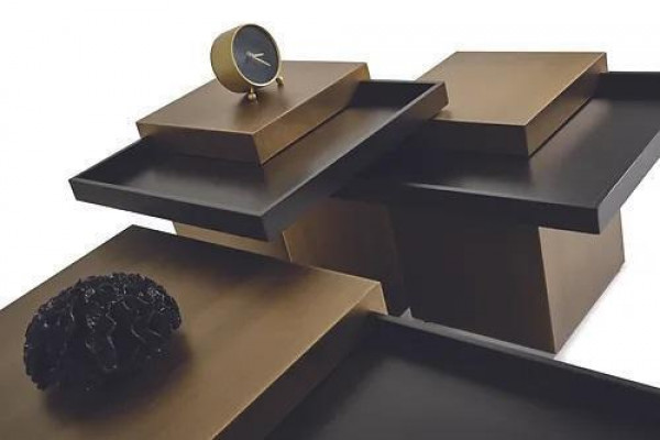 Modern Dësch-Set Living Stoff Luxus Miwwel 3x Holz Niewendëscher