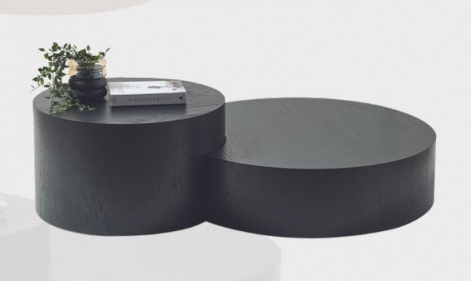 Modern schwaarzt Couchdësch Set Designer ronnen Kaffisdësch Bäidësch