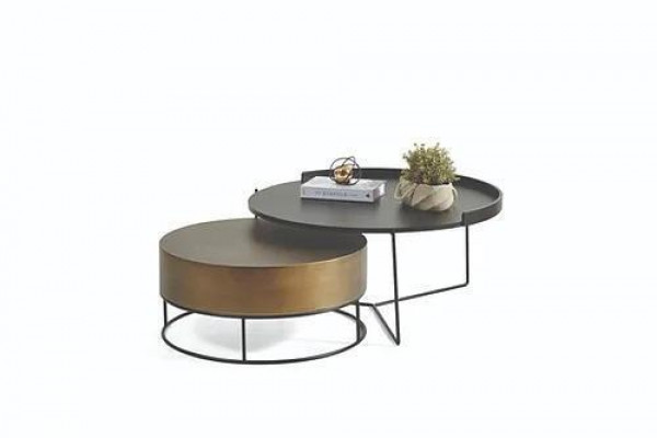 Designer 2x Dëscher fir d'Wunnzëmmer, Modernen Ronnen Niewendësch, Metallsatz
