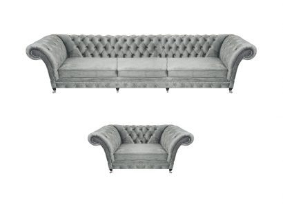 Grou Sofa Dräisëtzer Set Wunnzëmmer Sëtzmiwwel Ariichtung Polstersiwwel Chesterfield