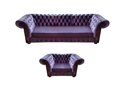 Lila Wunnzëmmer Komplett Modern Chesterfield Canapé Dräisëtz Couch Sessel Nei